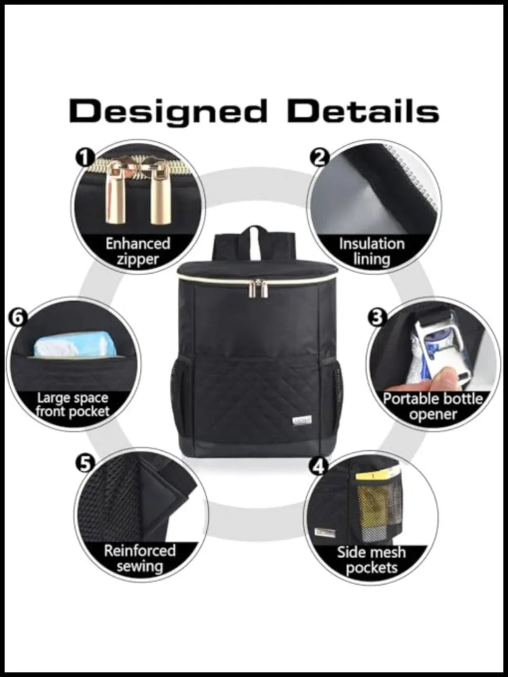 Insulated Leak Proof Cooler Backpack 30 Cans Waterproof Soft Sided Lunch Bag